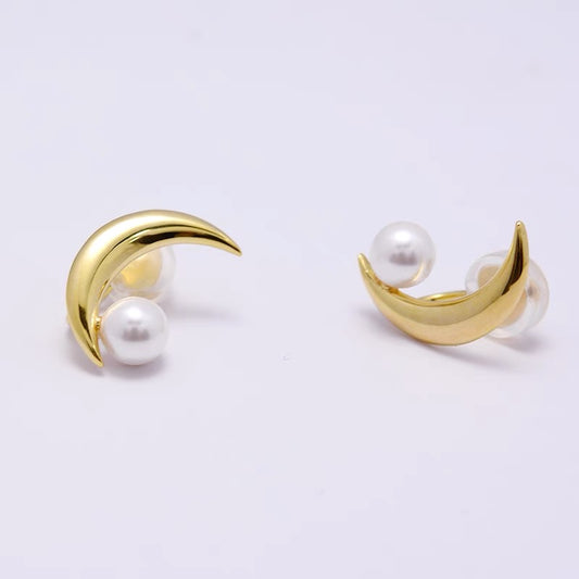 S925 silver moon pearl earrings