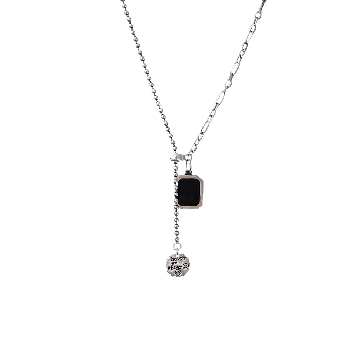 S925 silver square English push-pull necklace